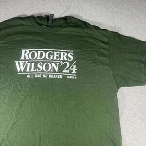 New NFL Rodgers Wilson '24 All Gas No Breaks Mens XL Green Graphic T-Shirt